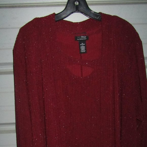 💕Plus Size 22/24 Catherines 2X Red Sparkly Dressy Sweater Cardigan/tank womens - Picture 3 of 7